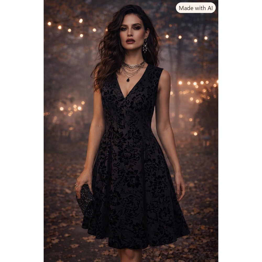 Simply Liliana Floral Burnout Velvet Sleeveless A-Line Cocktail Dress 12
